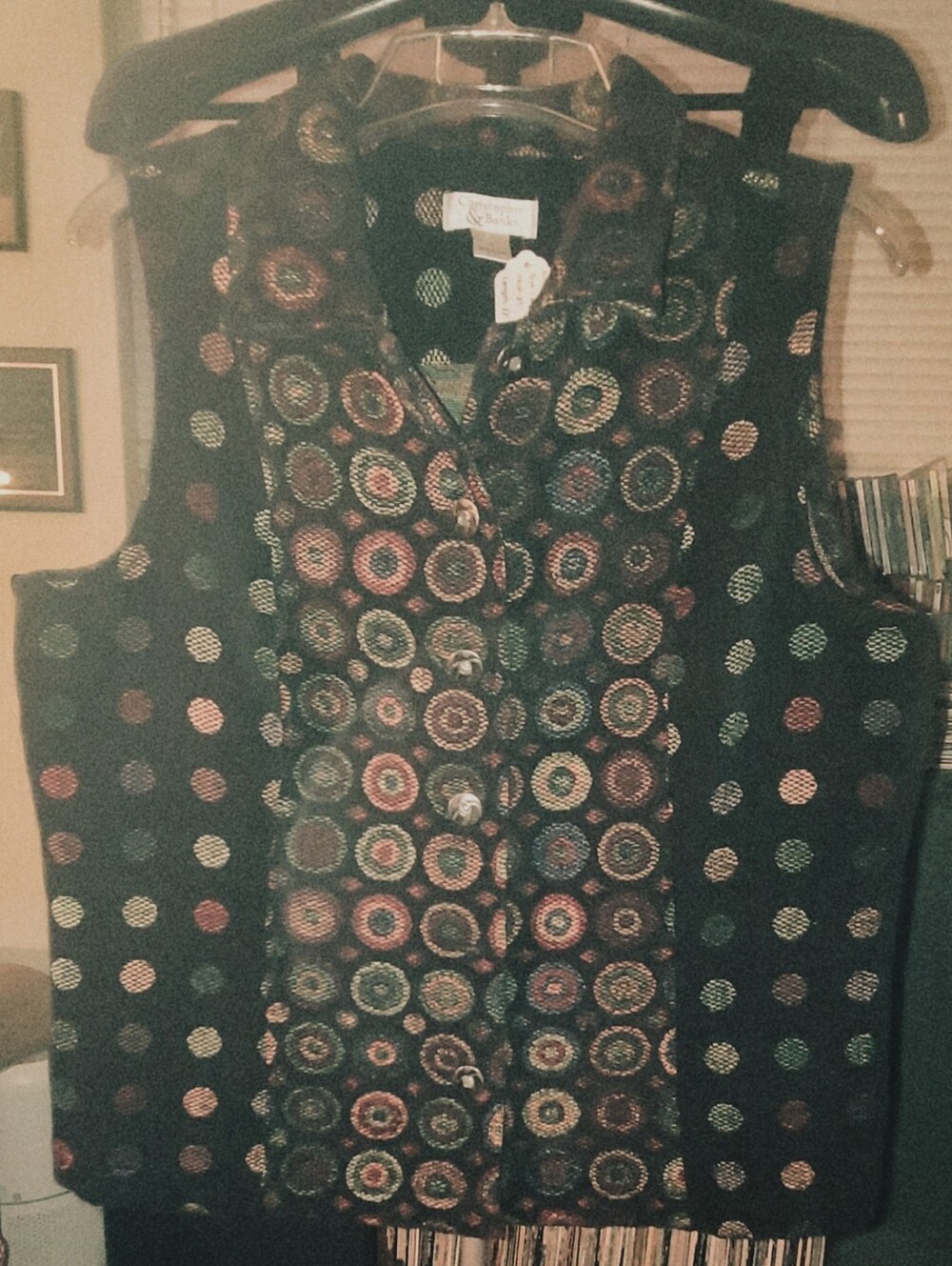Christopher & Banks Vintage Colorful Circle Geometric Tapestry Tweed Vest Large